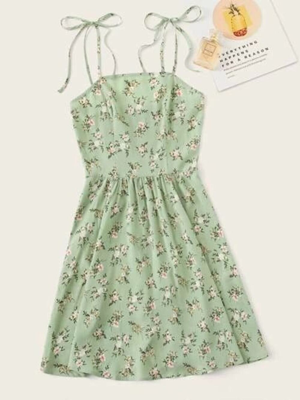 SHEIN Green Floral Ditsy Smocked Mini Dress